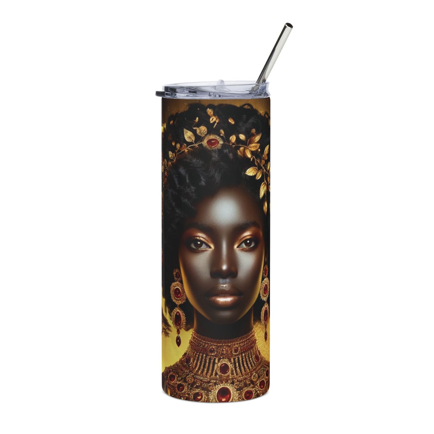 20oz Stainless Tumbler — Regal African Queen Portrait, Gold Accents