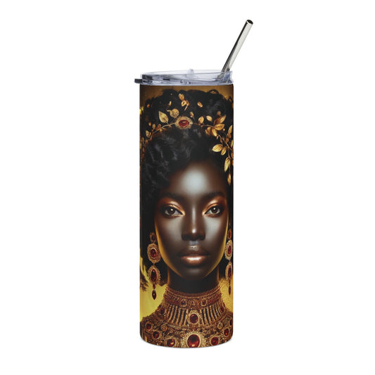 20oz Stainless Tumbler — Regal African Queen Portrait, Gold Accents