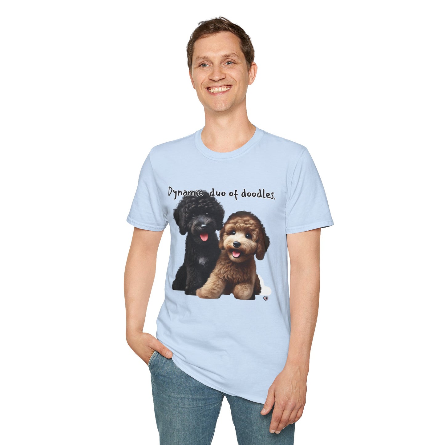 Dynamic Duo of Doodles Unisex T-Shirt, Cute Dog Lover Gift, Pet Owner Tee, Fun Animal Shirt, Perfect for Birthdays, Dog Lovers, Casual Wear