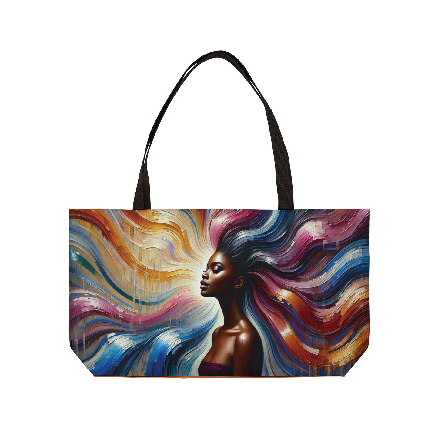 Afro Woman Colorful Waves Weekender Tote Bag | Artistic Portrait Beach Bag