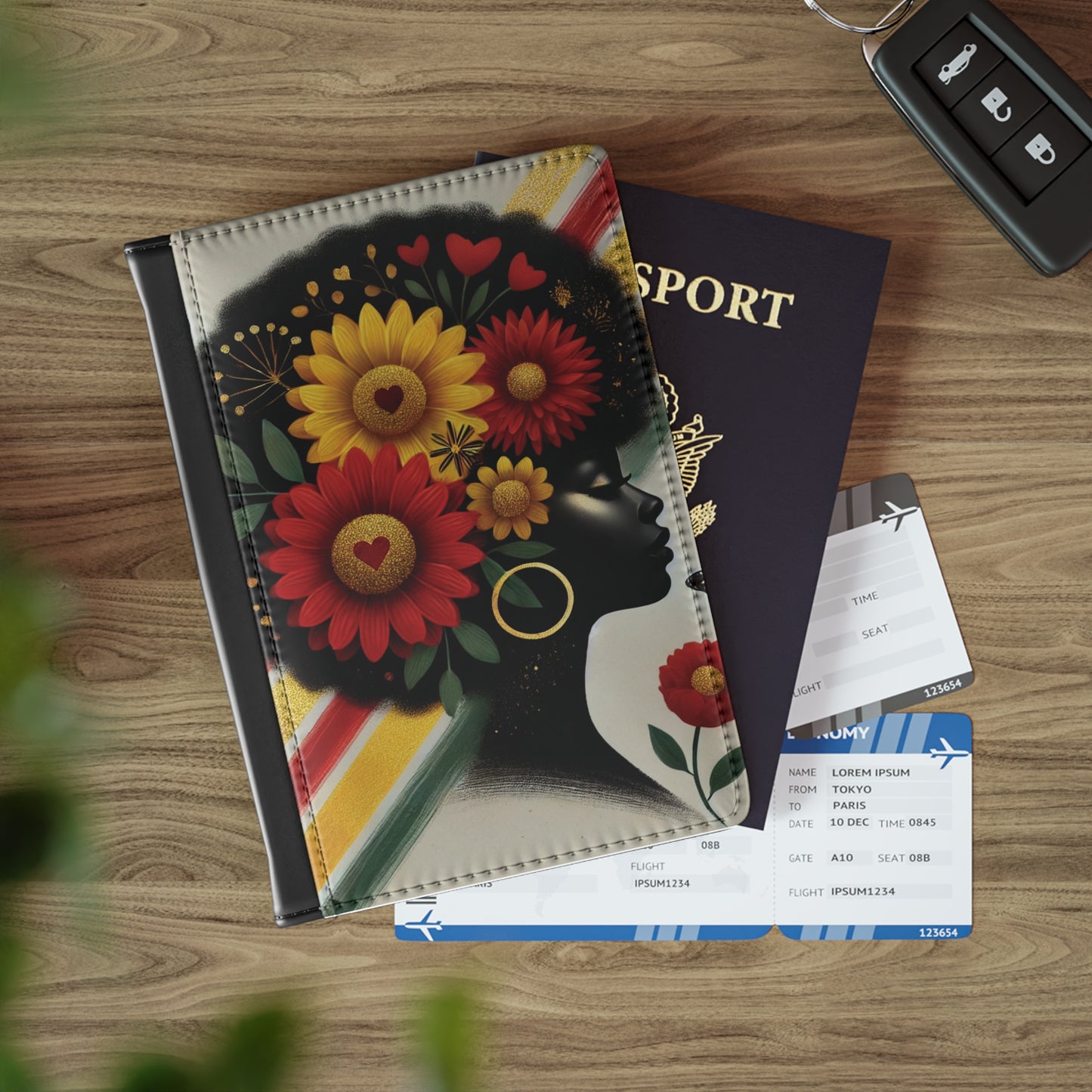 Afro Floral Profile Passport Cover | Black Woman Silhouette, Sunflower Hair, Travel Accessory
