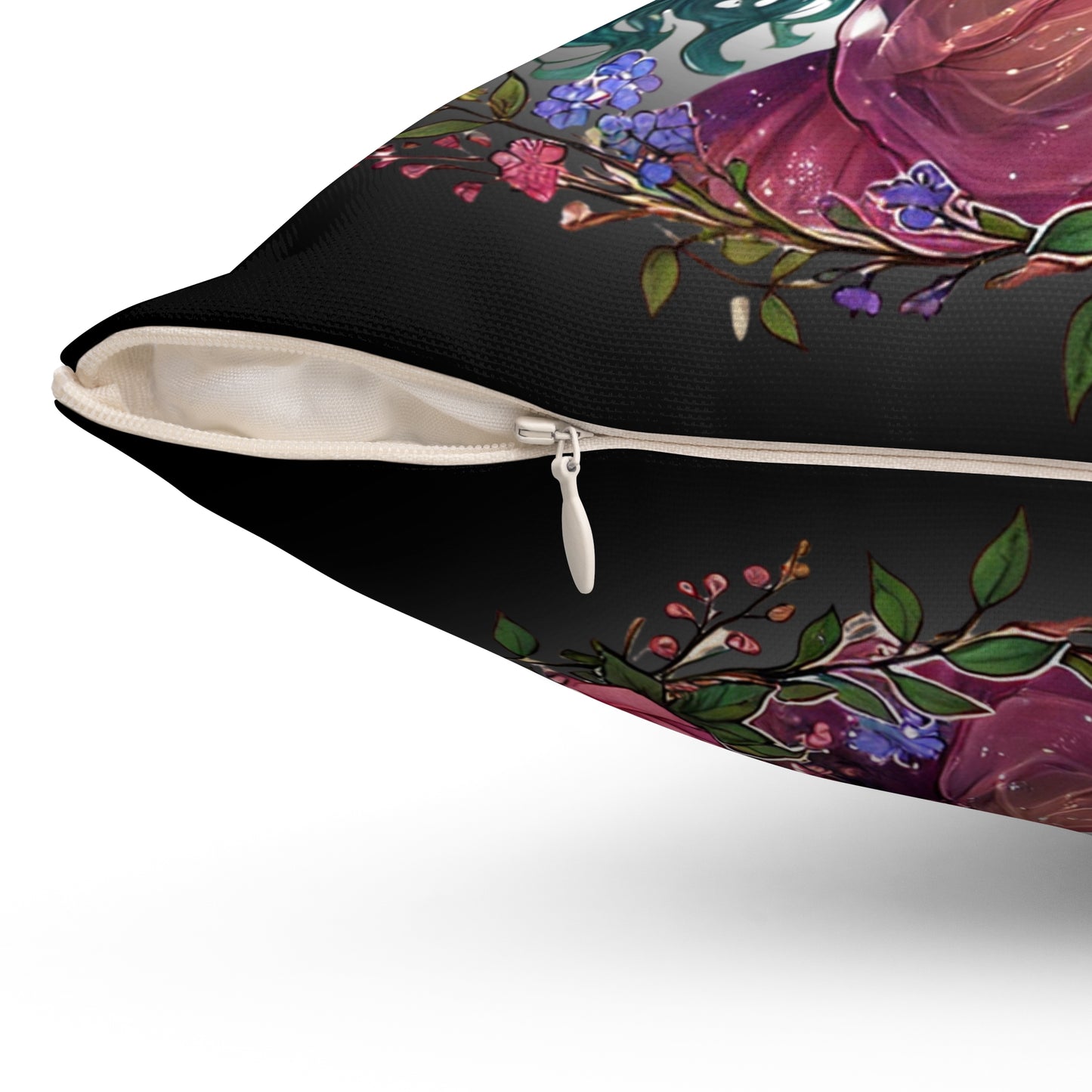 Romantic Floral Couple Throw Pillow — Illustrated Black Love Decorative Cushion