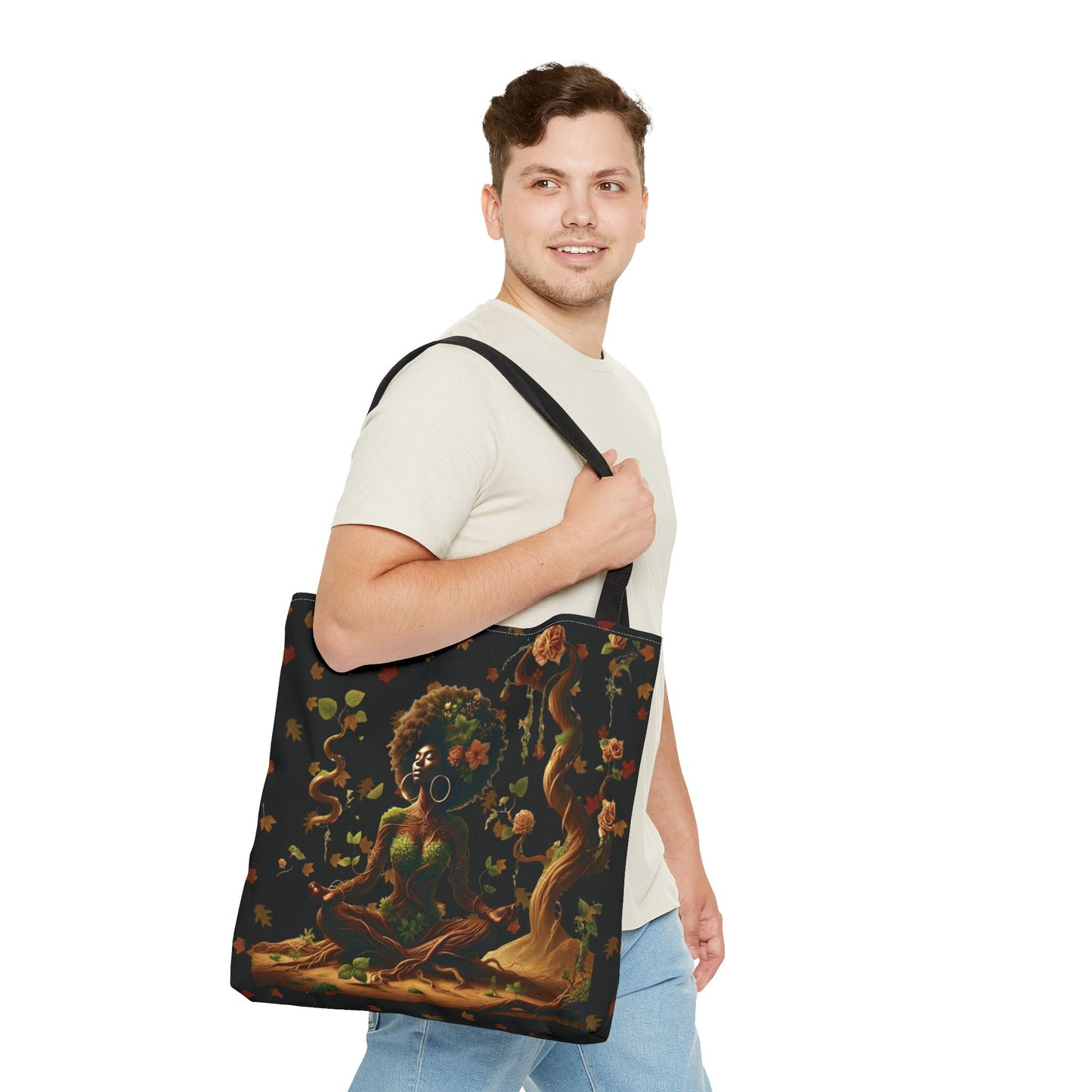 Afro Goddess Meditation Tote Bag | Botanical Meditation Artwork