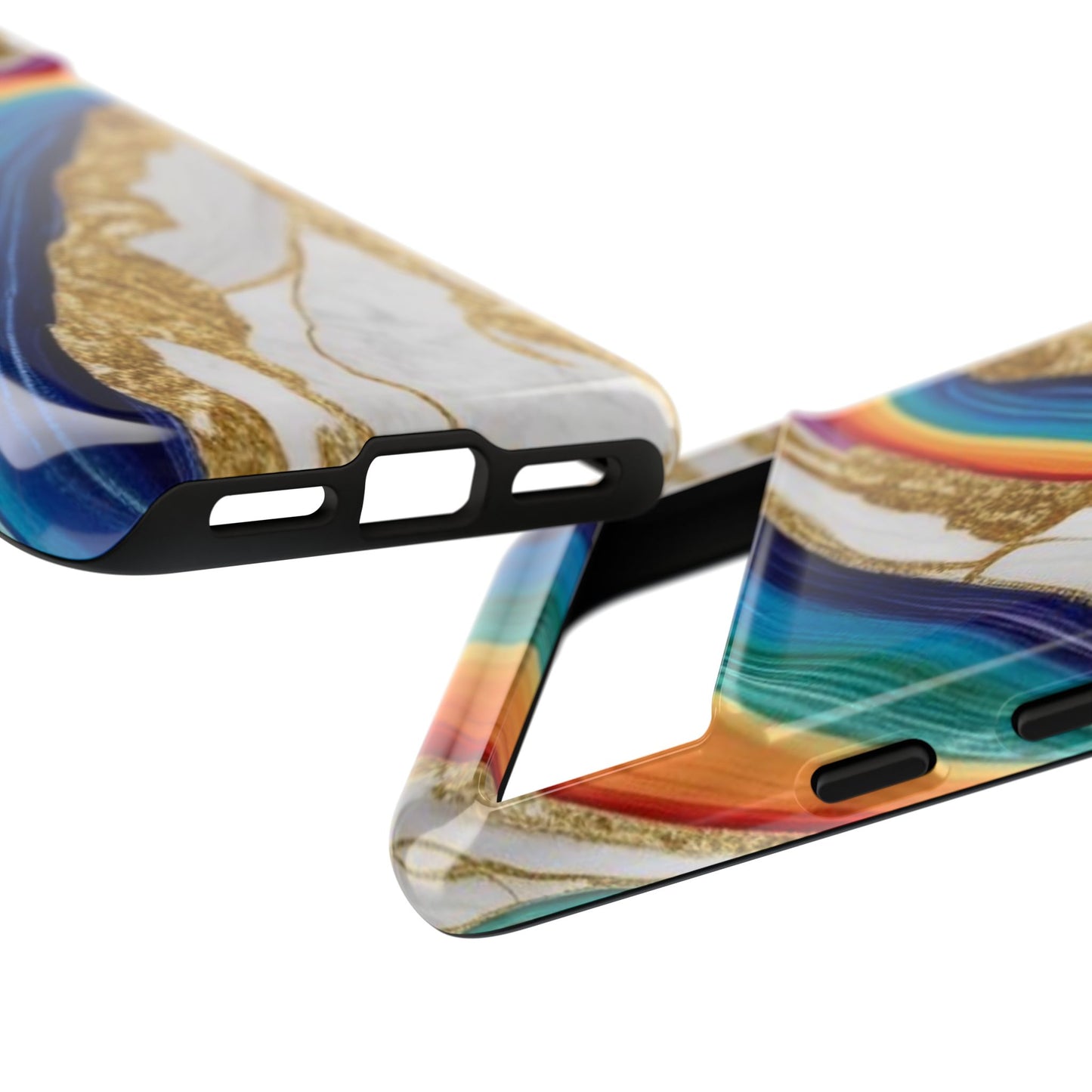 Colorful Marble Phone Case with Rainbow Design, Tough Phone Cover, Customizable Gift, Trendy Cell Accessories, Unique Style