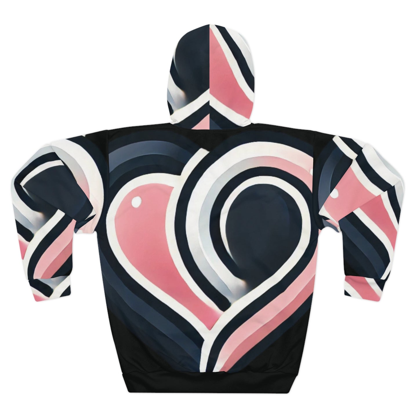 Heart Pattern Hoodie — Pink & Navy All-Over Print Pullover