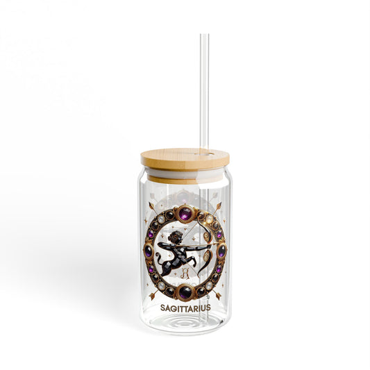 Astrology Sipper Glass, Zodiac Mug, Sagittarius Drinkware, Personalized Gift, Horoscope Cup