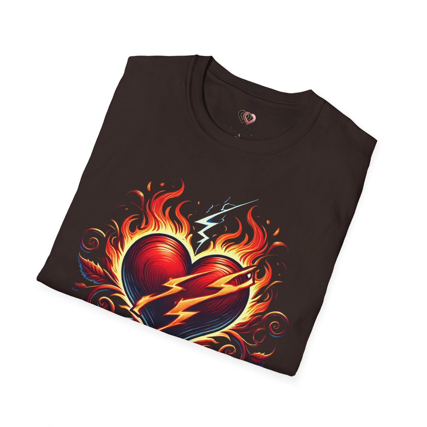 Flaming Heart Unisex Softstyle T-Shirt – Vintage Rock Tee, Gift for Him, Graphic Shirt, Festival Outfit, Casual Wear