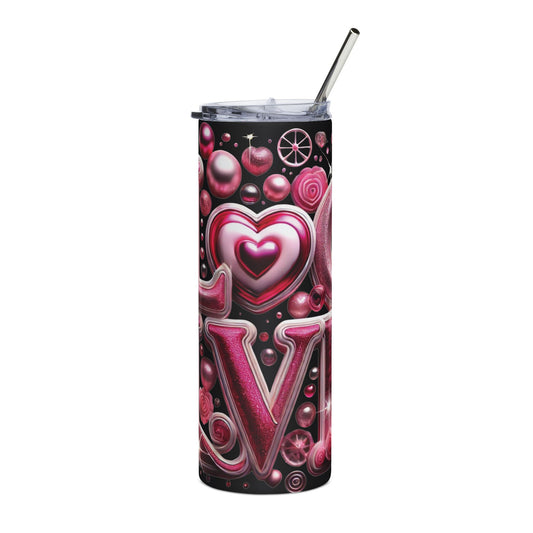 Tumbler - Pink Valentine "LOVE" Stainless Steel 20oz Travel Tumbler
