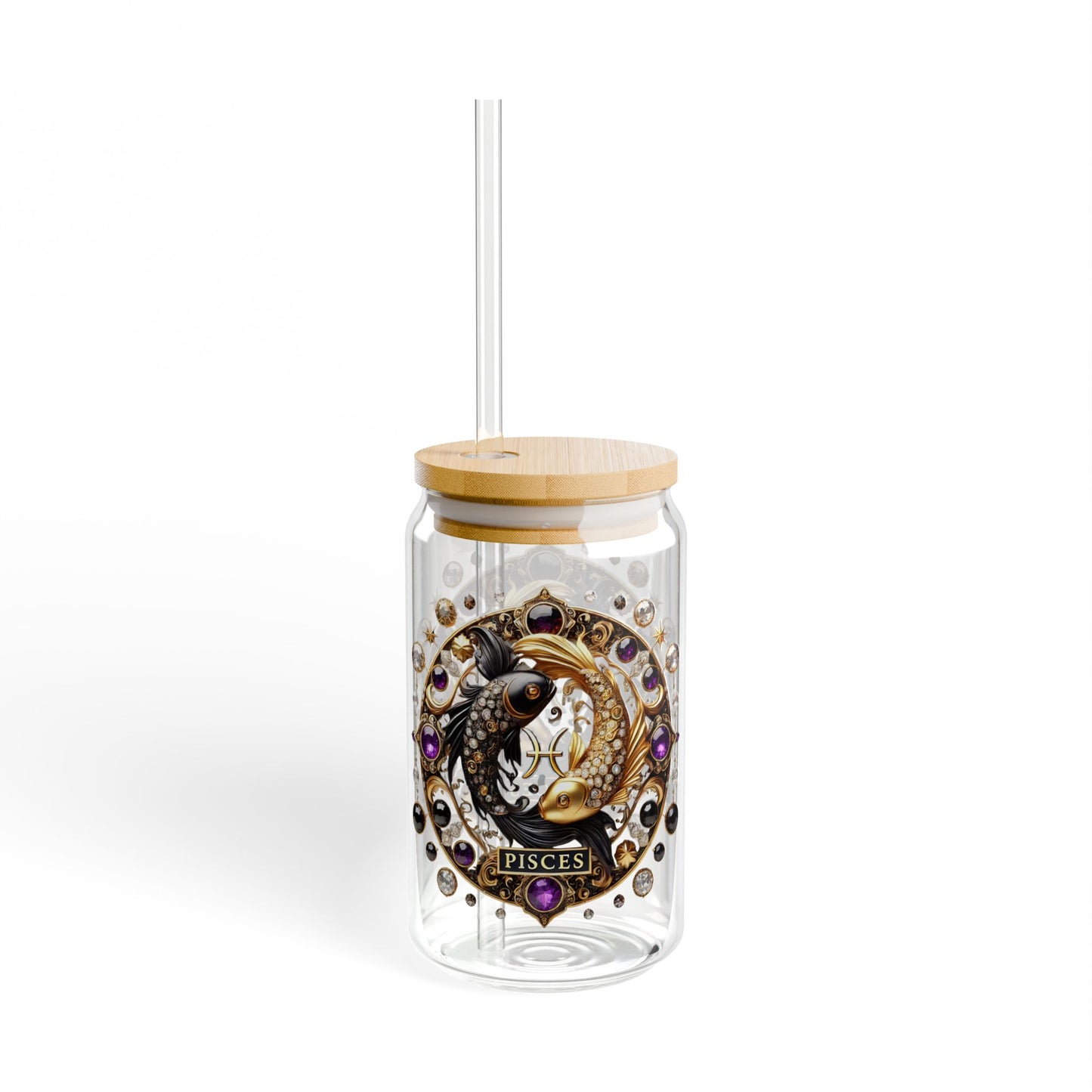 Astrology Sipper Glass | Unique Zodiac Drinkware for Pisces | Perfect Gift for Astrology Lovers | Eco-Friendly Glass Cup | 16oz Decor