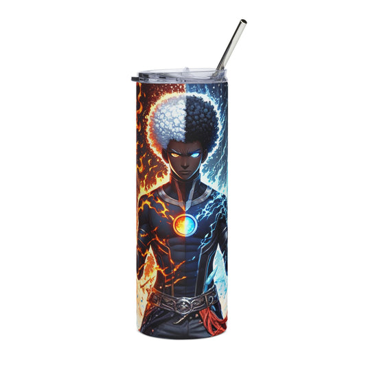 20oz Stainless Tumbler — Elemental Afro Warrior Design (Fire & Ice)