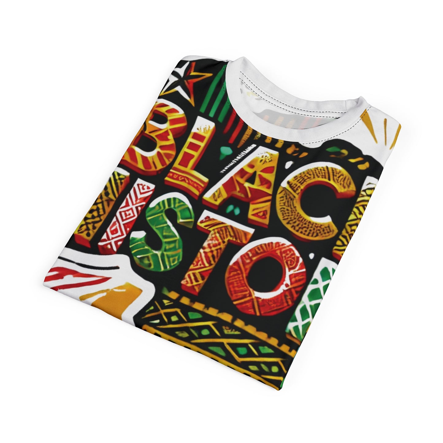 Black History All-Over Print Tee — Bold Afrocentric Pattern & "Black History" Design