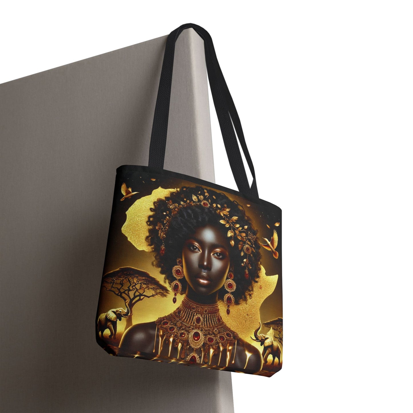 African Goddess Art Tote Bag – Gold Afrocentric Portrait Tote