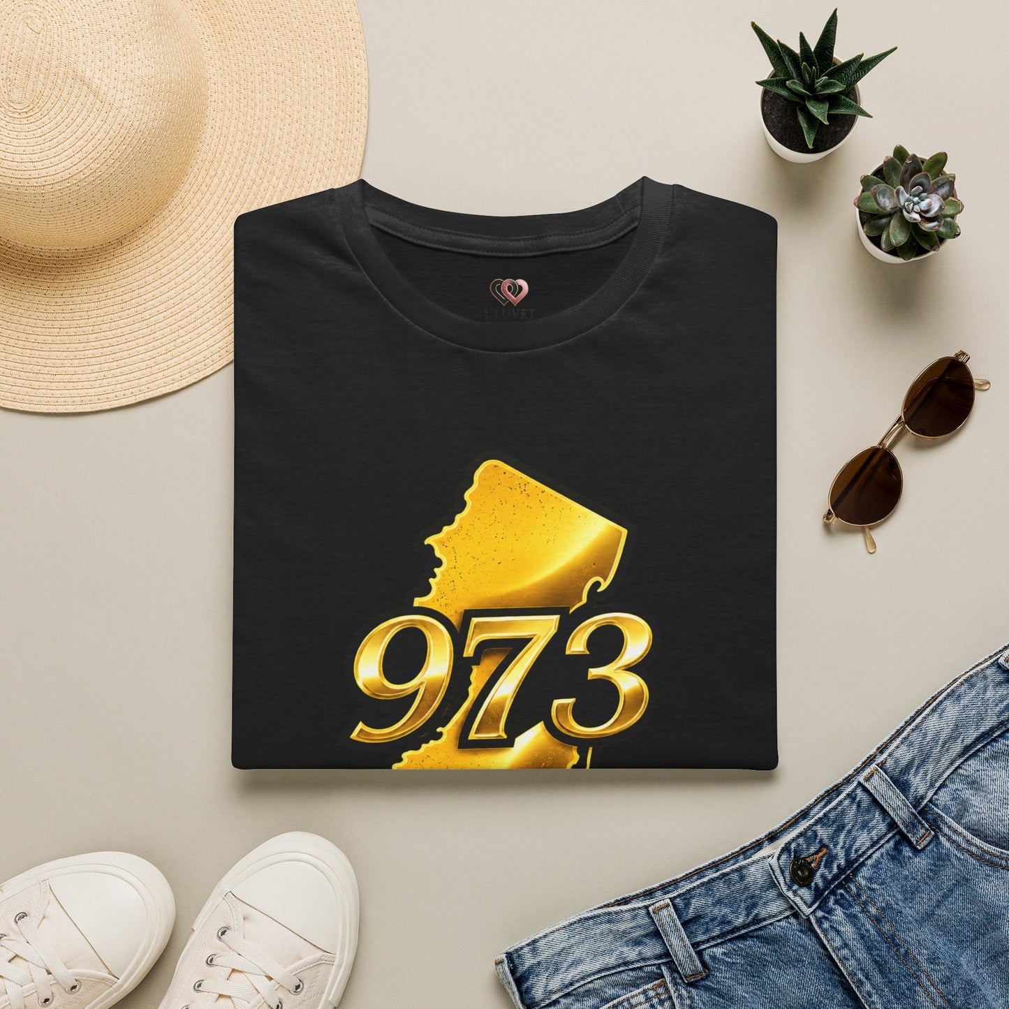 973 New Jersey State T-Shirt — Gold Jersey Area Code Tee