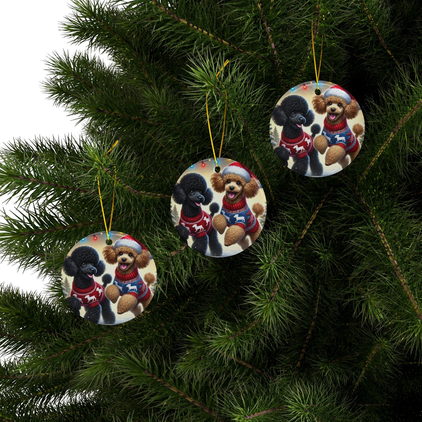 Festive Ceramic Dog Ornaments - 2-Sided Print for Holiday Cheer