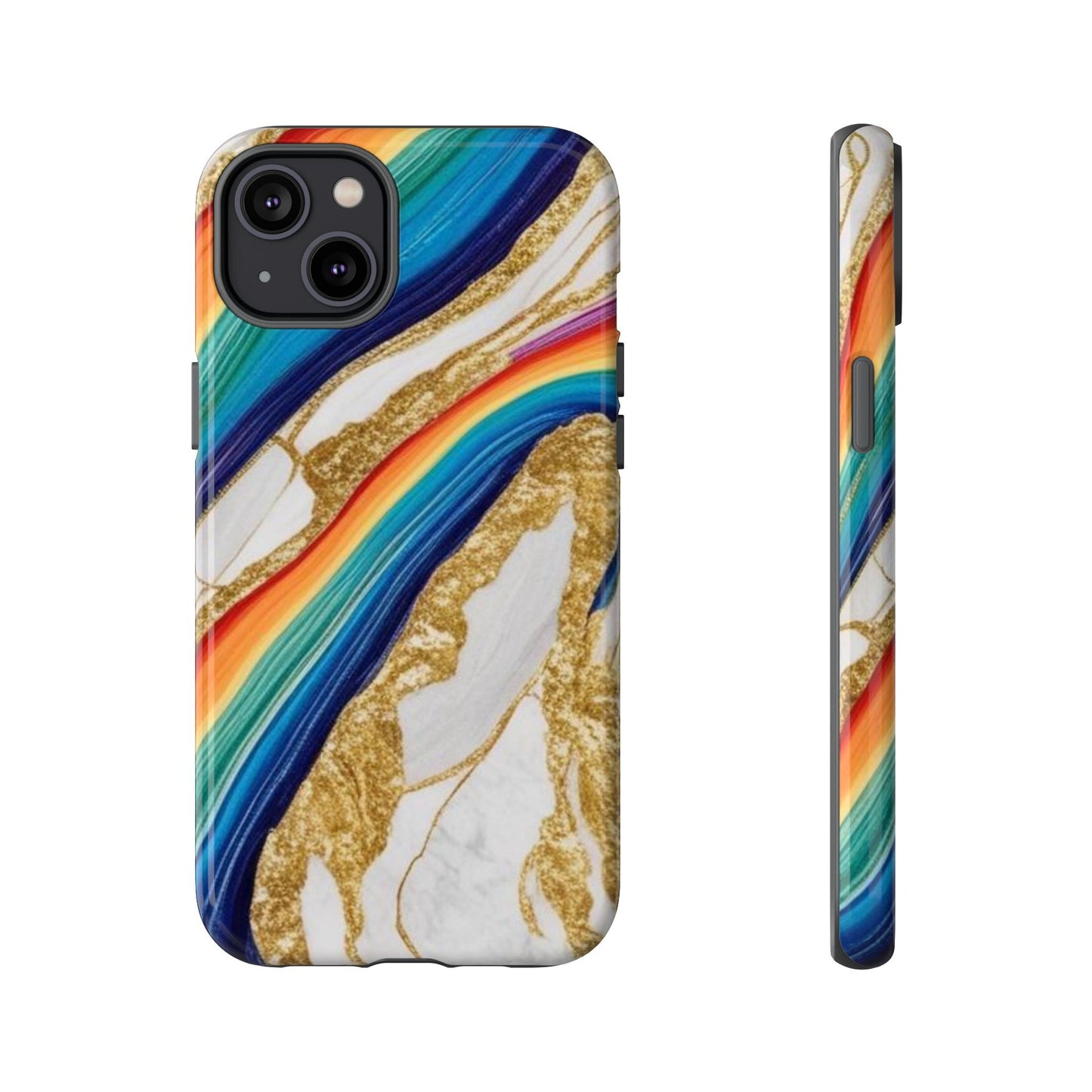 Colorful Marble Phone Case with Rainbow Design, Tough Phone Cover, Customizable Gift, Trendy Cell Accessories, Unique Style