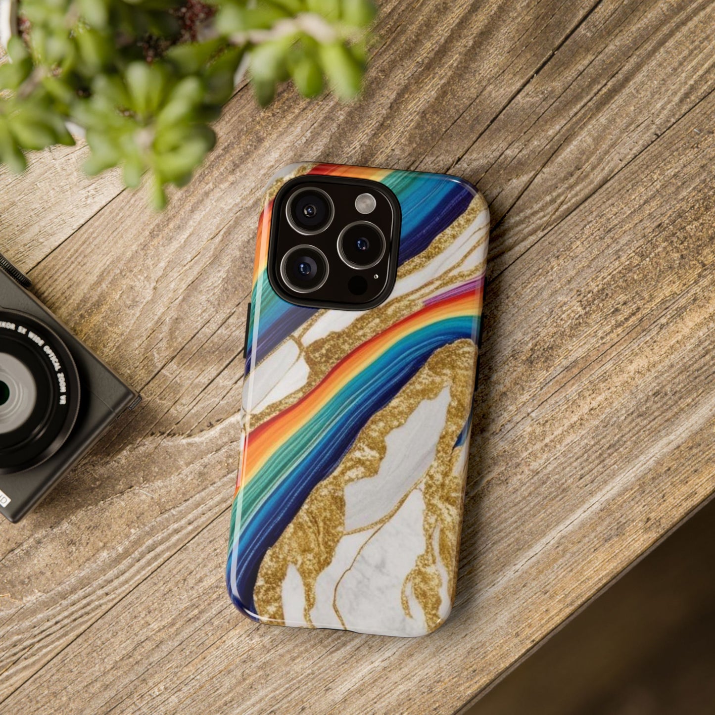 Colorful Marble Phone Case with Rainbow Design, Tough Phone Cover, Customizable Gift, Trendy Cell Accessories, Unique Style