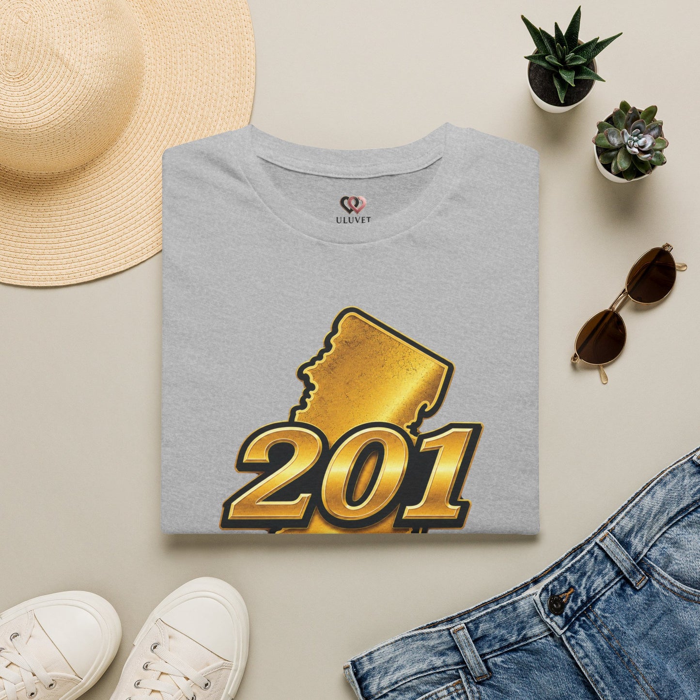 New Jersey 201 Area Code Gold T-Shirt