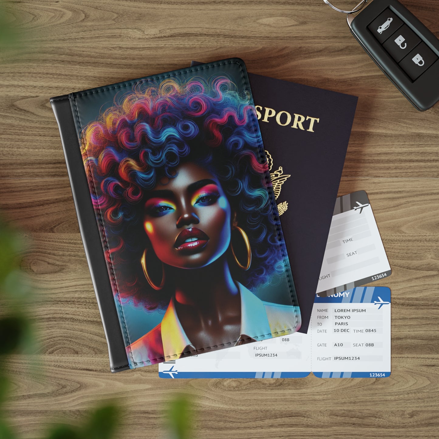 Afro Rainbow Portrait Passport Cover | Colorful Black Woman Art