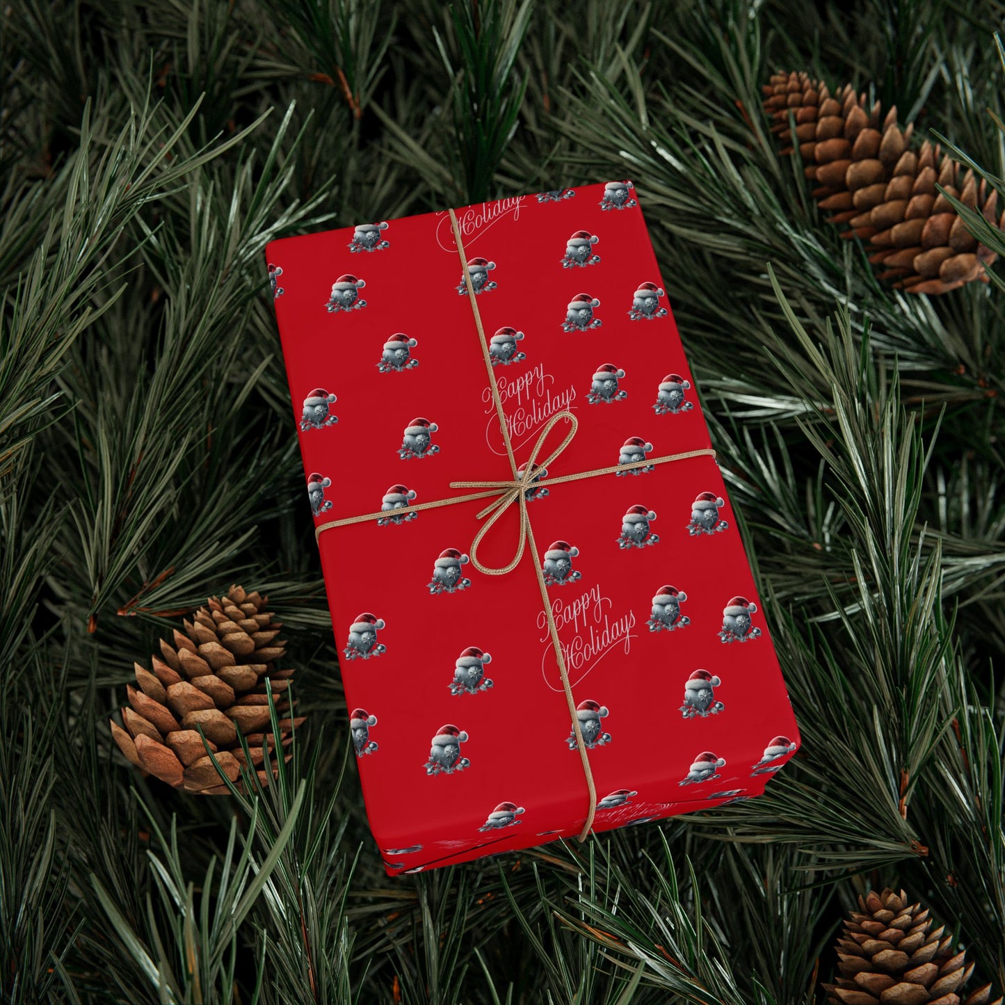 Festive Wrapping Paper Roll - Red with Holiday Patterns
