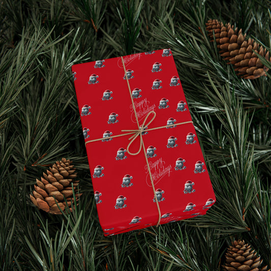 Festive Wrapping Paper Roll - Red with Holiday Patterns