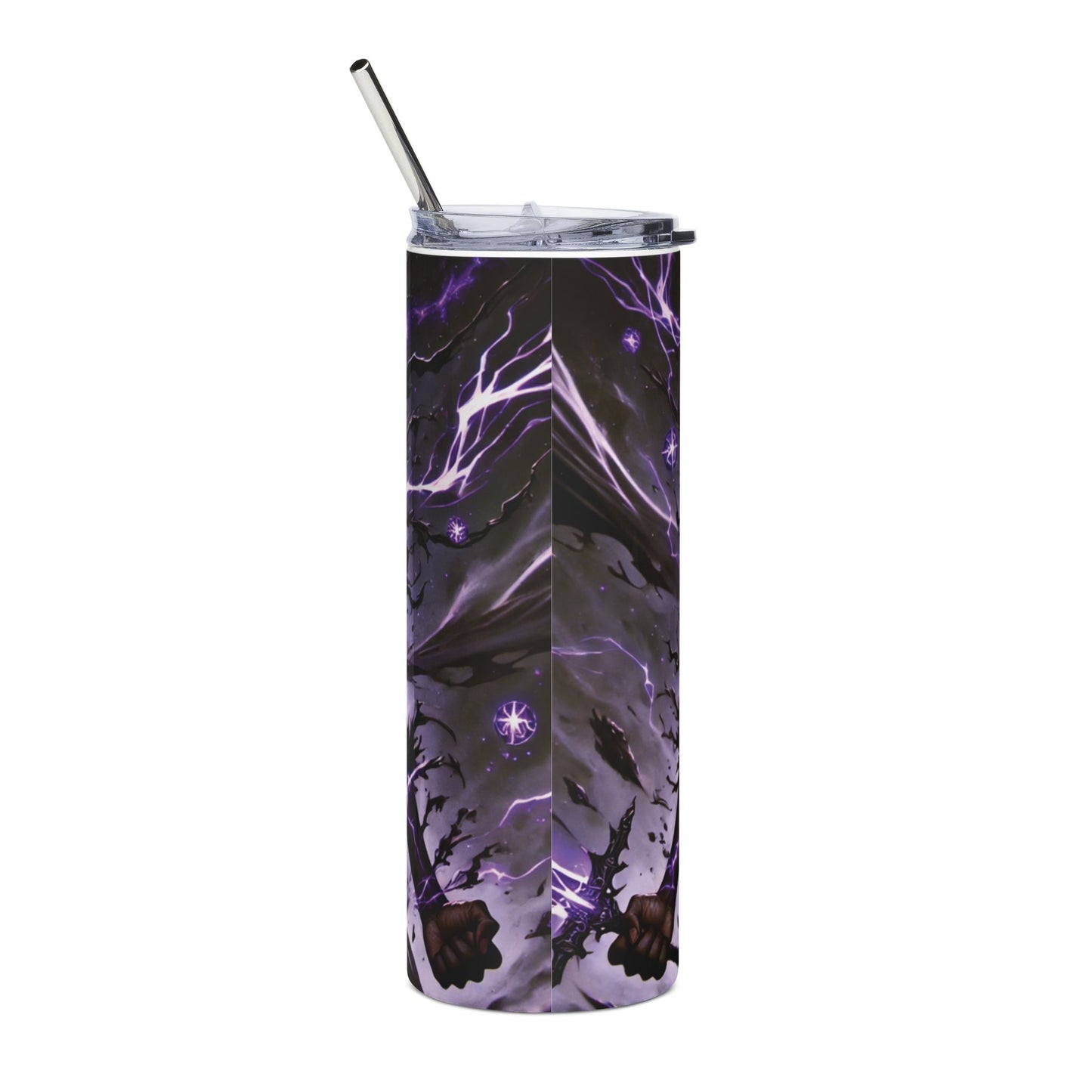 20oz Stainless Tumbler — Purple Lightning Demon Meditation Design