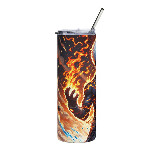 20oz Stainless Tumbler — Elemental Afro Warrior Design (Fire & Ice)