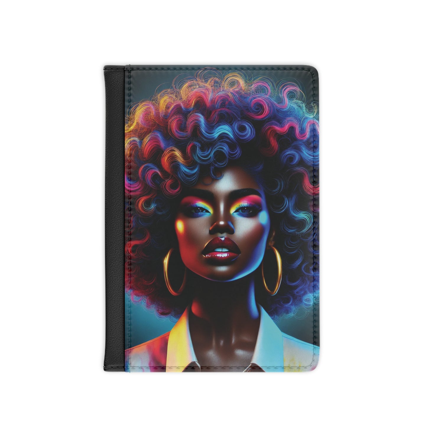 Afro Rainbow Portrait Passport Cover | Colorful Black Woman Art