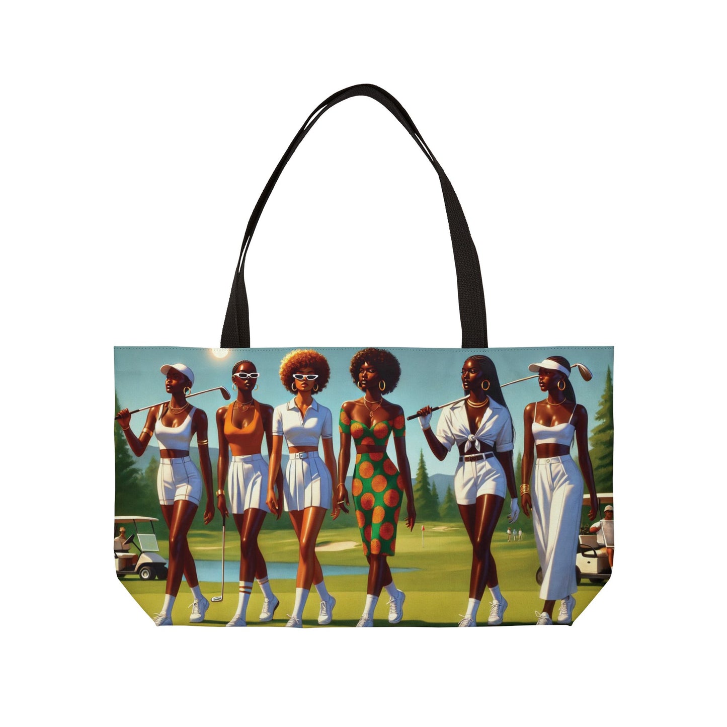 Retro Golf Divas Weekender Tote Bag. 70s Afro Chic