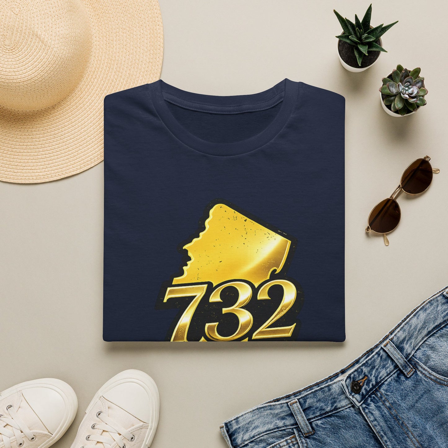 732 New Jersey Map T-Shirt — Gold State Pride Tee