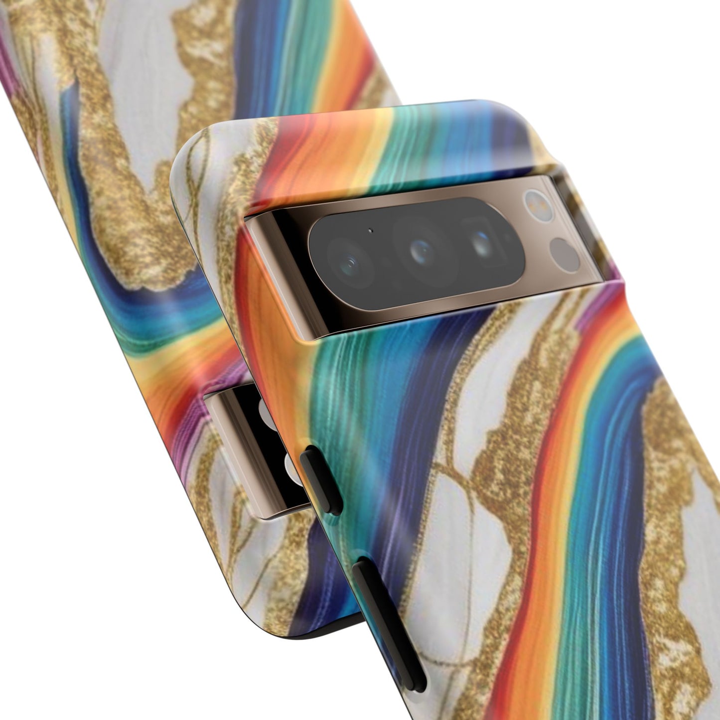 Colorful Marble Phone Case with Rainbow Design, Tough Phone Cover, Customizable Gift, Trendy Cell Accessories, Unique Style
