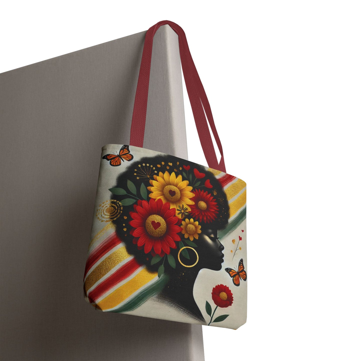 Floral Afro Silhouette Tote Bag | Sunflower Butterfly Pattern