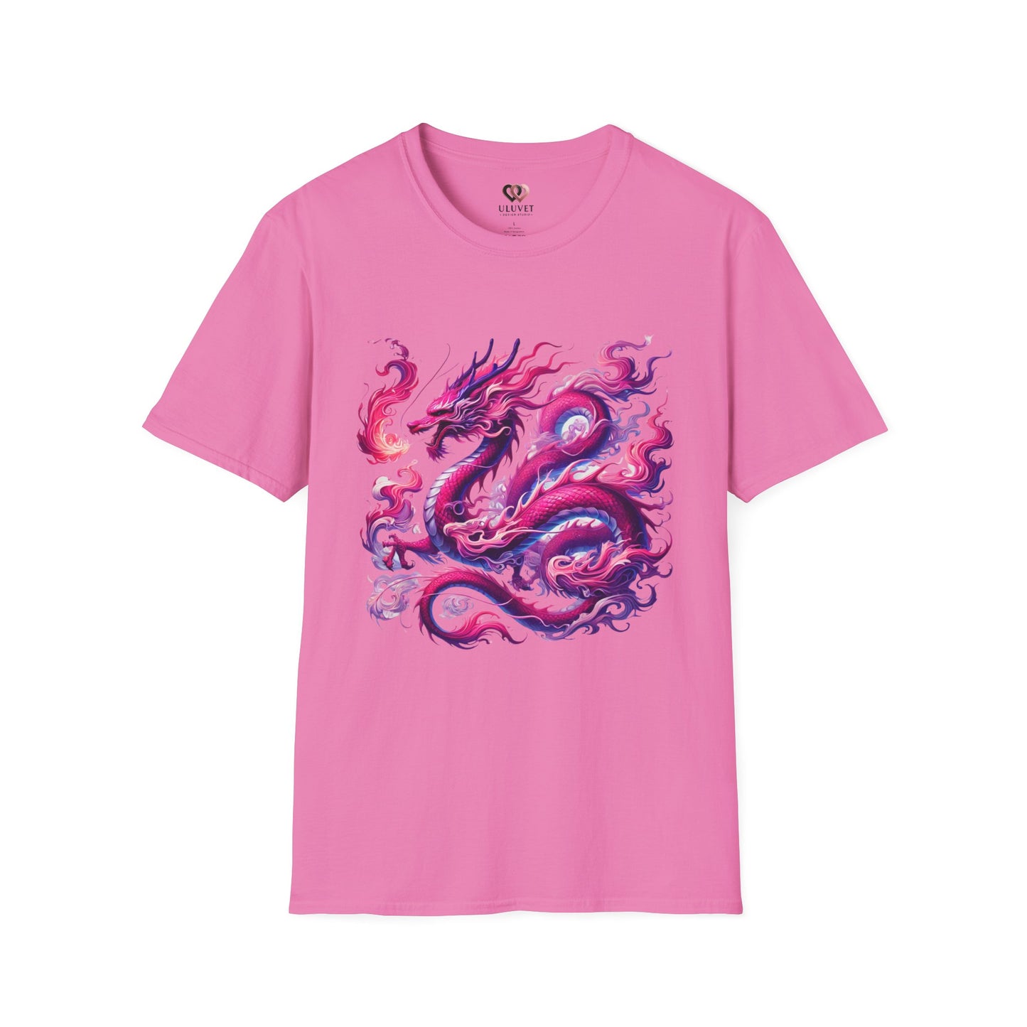 Pink Dragon Unisex Softstyle T-Shirt, Dragon Lover Tee, Mythical Creature Shirt, Fantasy Graphic Top, Cute Magical Animal Apparel