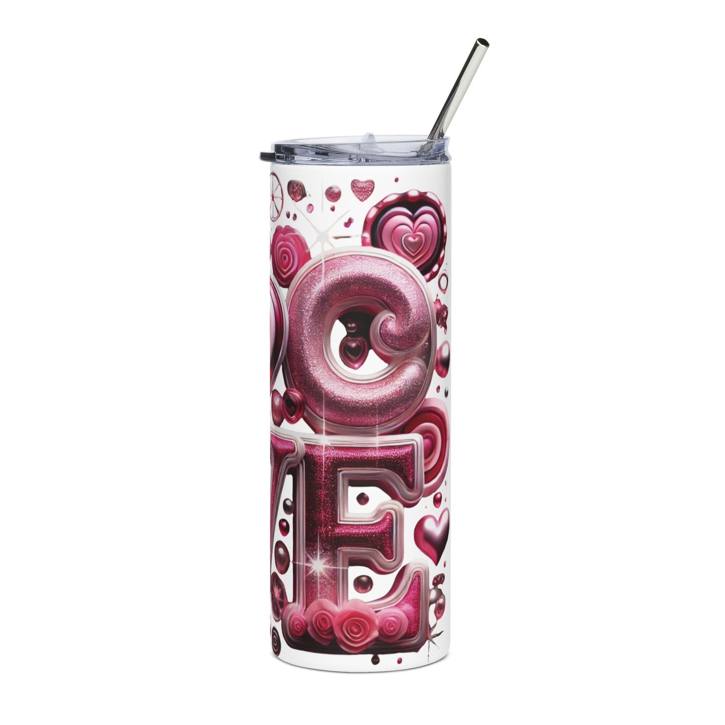 Tumbler - Pink Valentine "LOVE" Stainless Steel 20oz Travel Tumbler