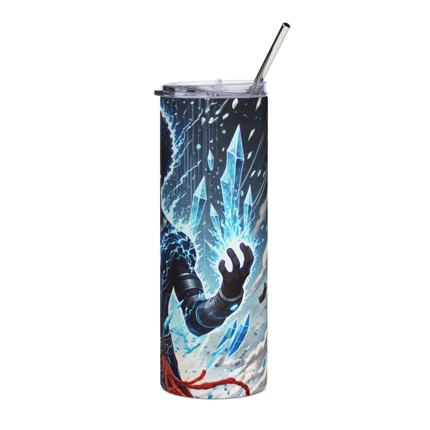 20oz Stainless Tumbler — Elemental Afro Warrior Design (Fire & Ice)