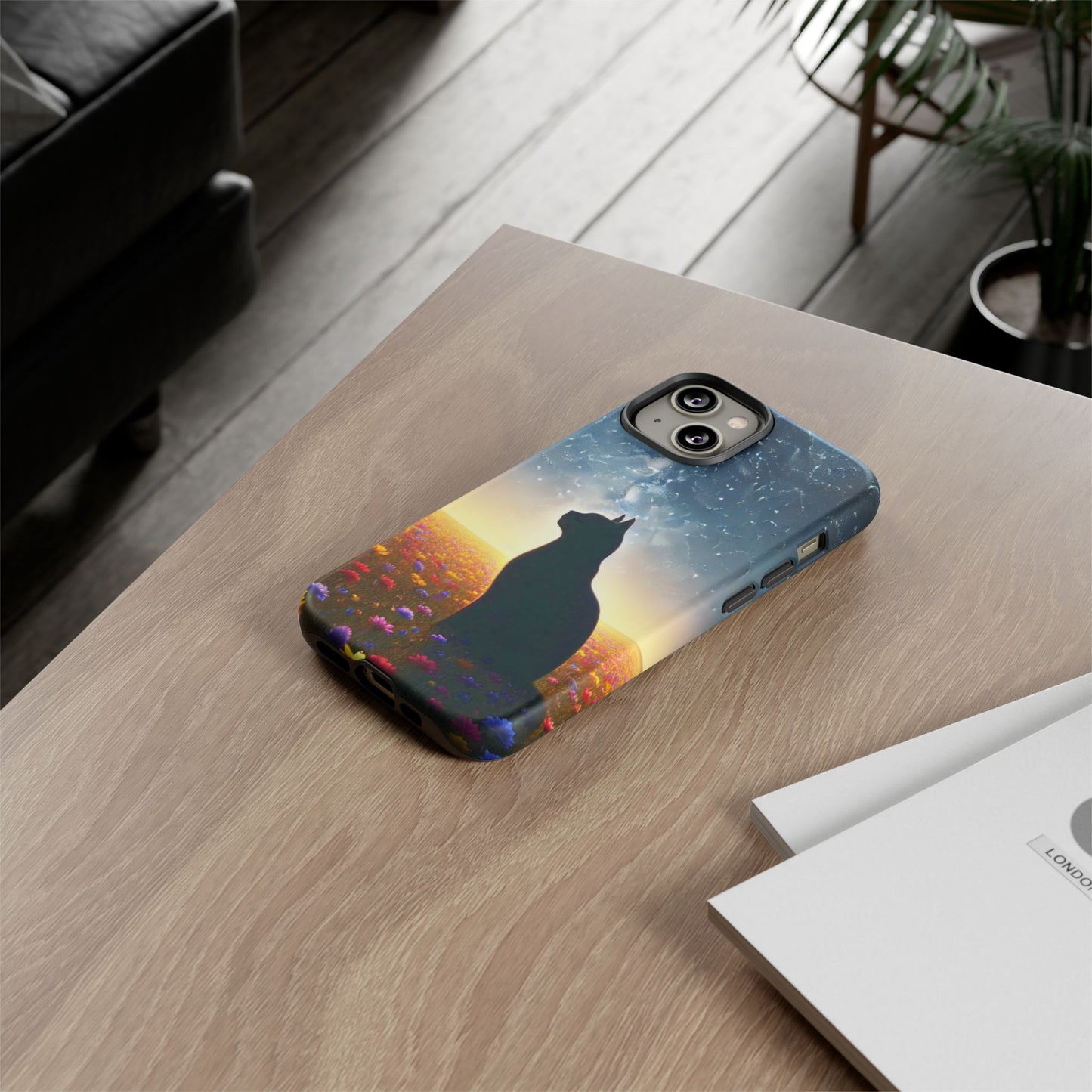 Cat Silhouette Phone Case | Floral Night Sky Design | Unique Gift, Cat Lover, Nature Lover, Birthday, Handmade