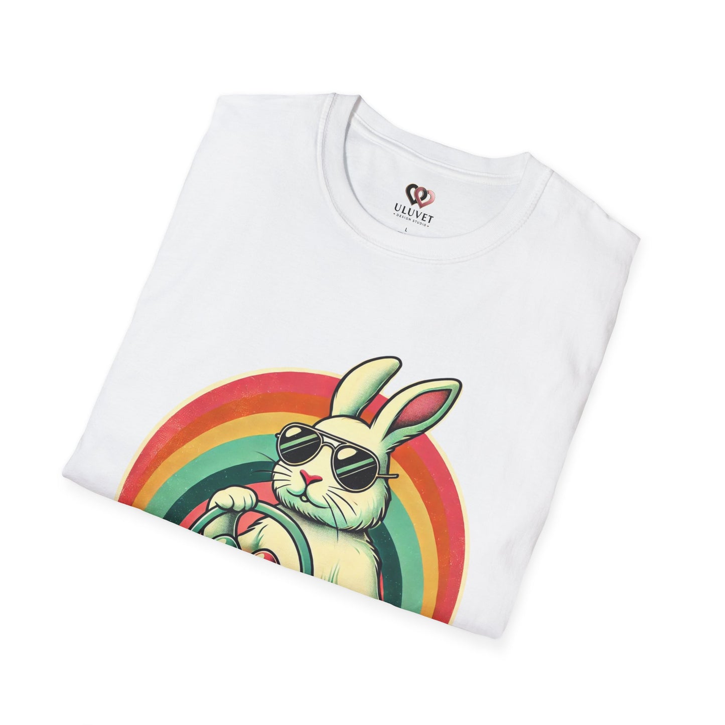 Retro Bunny Easter T-Shirt, Cute Rabbit Graphic Tee for Spring Celebrations, Unisex Softstyle Shirt, Perfect for Easter and Brunch, Fun Gift