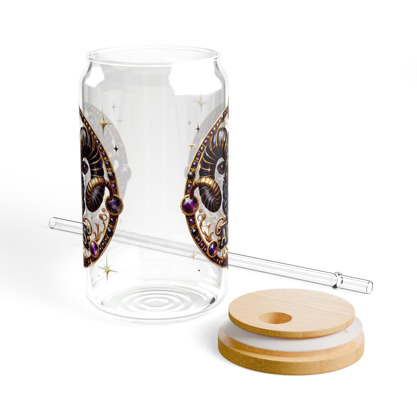 Zodiac Sipper Glass, 16oz - Aries Design, Personalized Drinkware, Astrology Gift, Unique Birthday Present, Party Favor