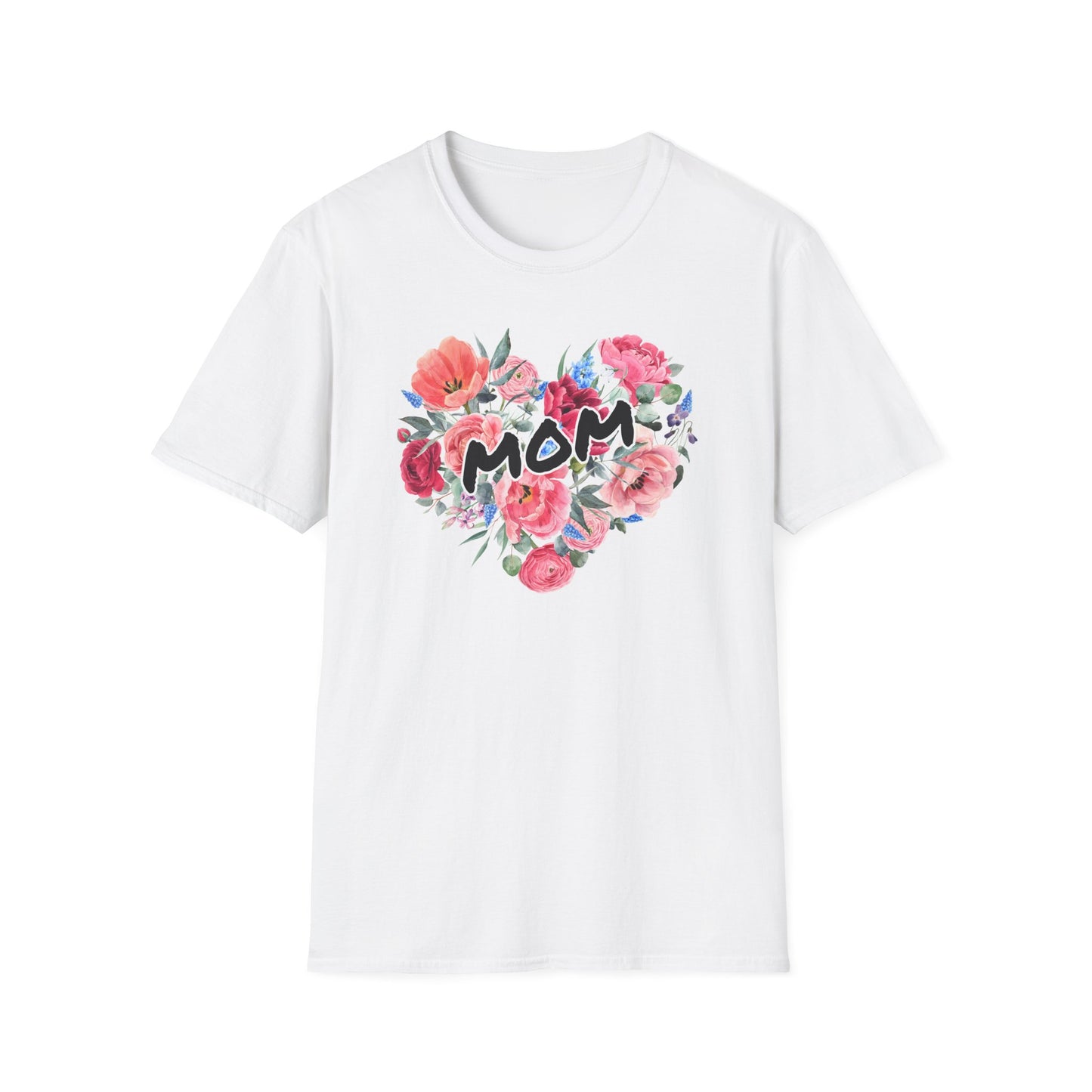 Mom Floral Heart T-Shirt, Perfect Gift for Mother's Day, Family Reunion, Spring Outing, Casual Wear, Floral Design