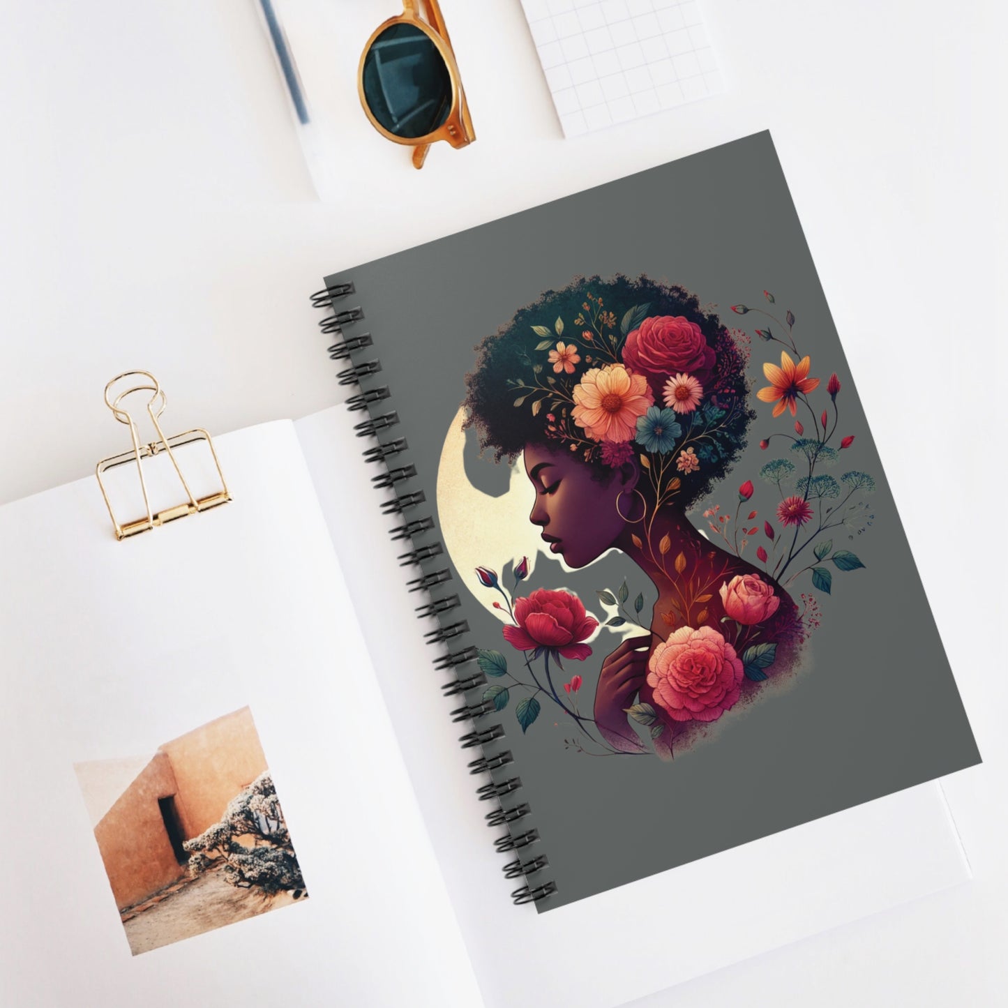 Black Is Beautiful floral profile Spiral Notebook | Ruled Journal