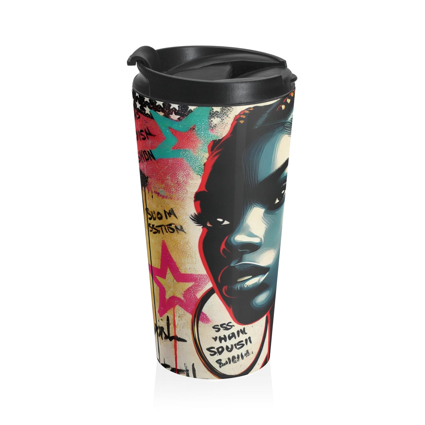 Afro Street Art Portrait Travel Mug | Urban Graffiti Stars Stainless Steel Tumbler