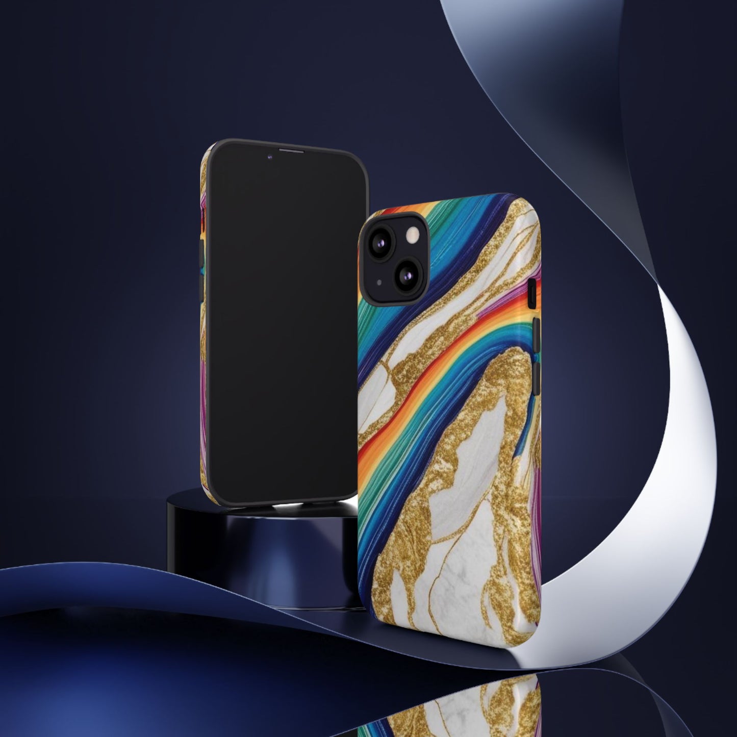 Colorful Marble Phone Case with Rainbow Design, Tough Phone Cover, Customizable Gift, Trendy Cell Accessories, Unique Style