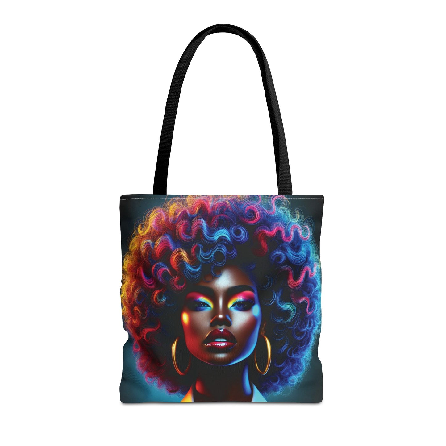 Colorful Afro Portrait Tote | Neon Black Woman Face, Artistic Afro Hair