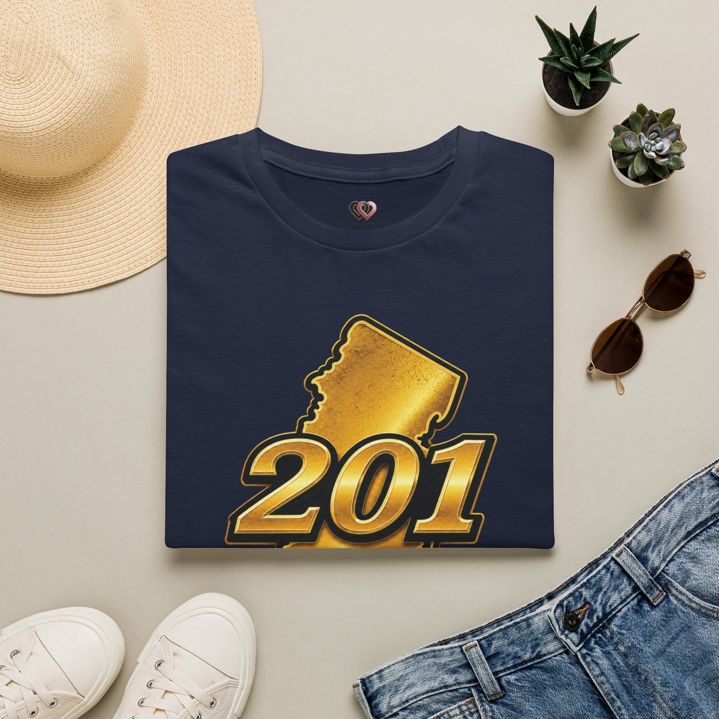 New Jersey 201 Area Code Gold T-Shirt