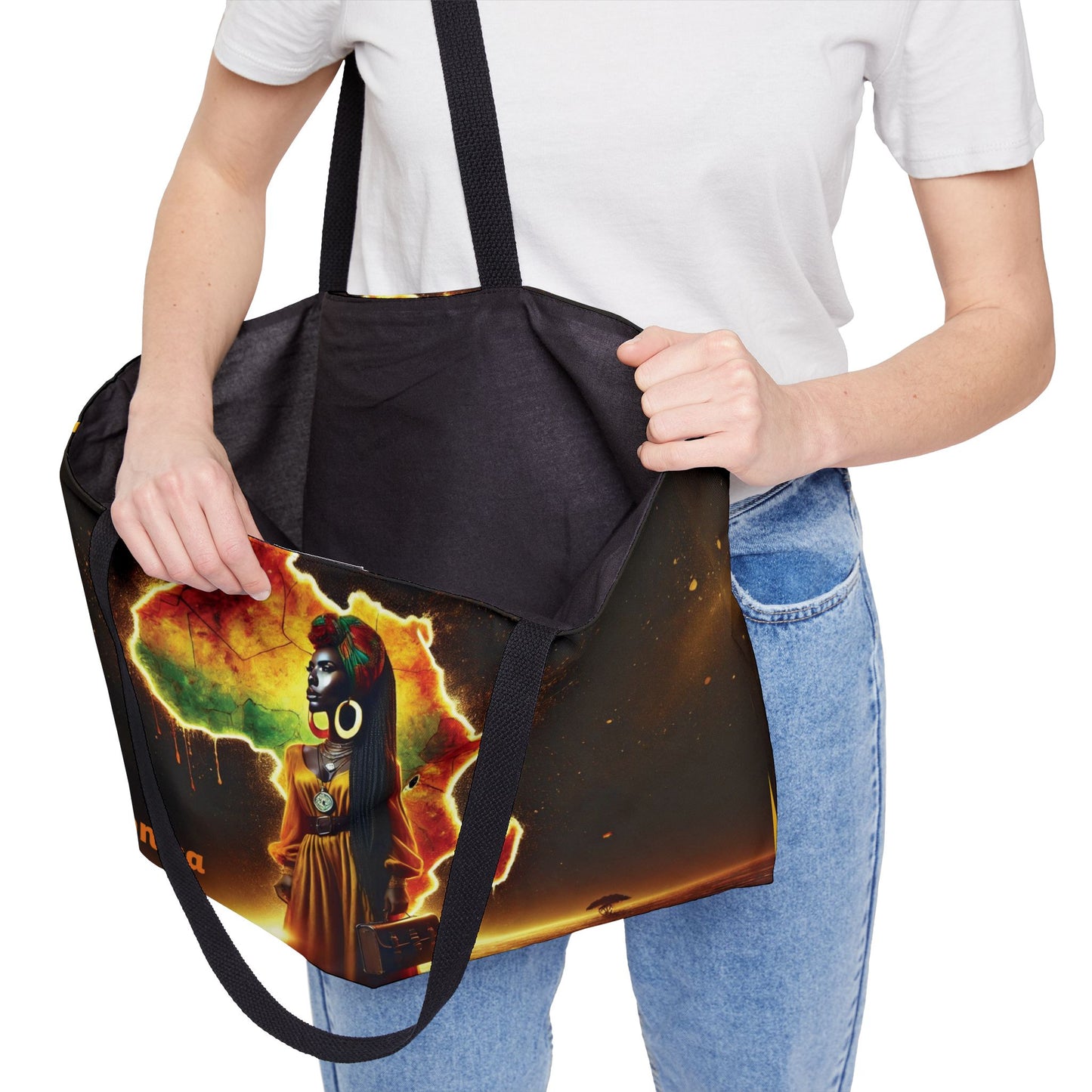 African Goddess Artwork Weekender Tote Bag | Afrocentric Silhouette, Vibrant Continent Design