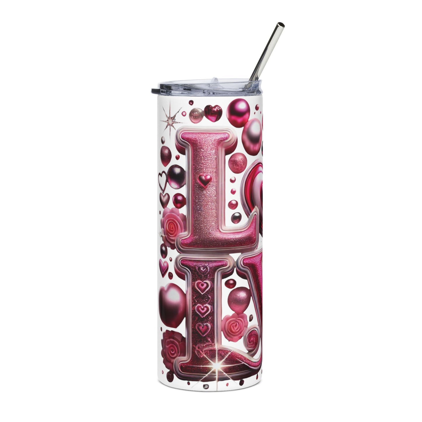Tumbler - Pink Valentine "LOVE" Stainless Steel 20oz Travel Tumbler