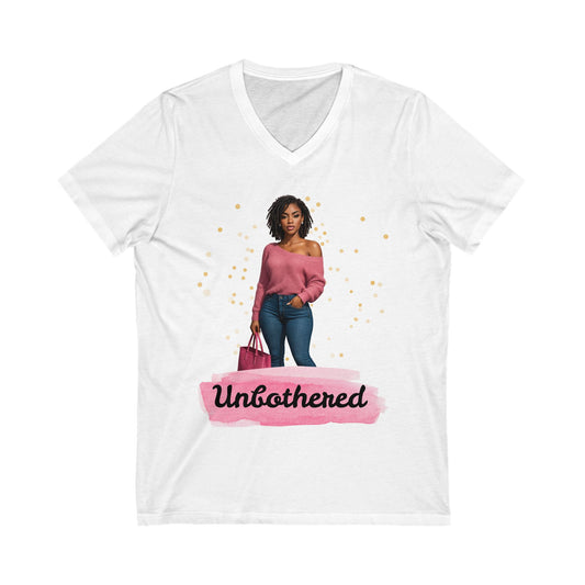 Casual Outings Unisex Jersey Tee, V-Neck Shirt for Self-Care Days, Gifts for Her, Confidence Wear, Comfortable Top for Any Occasion