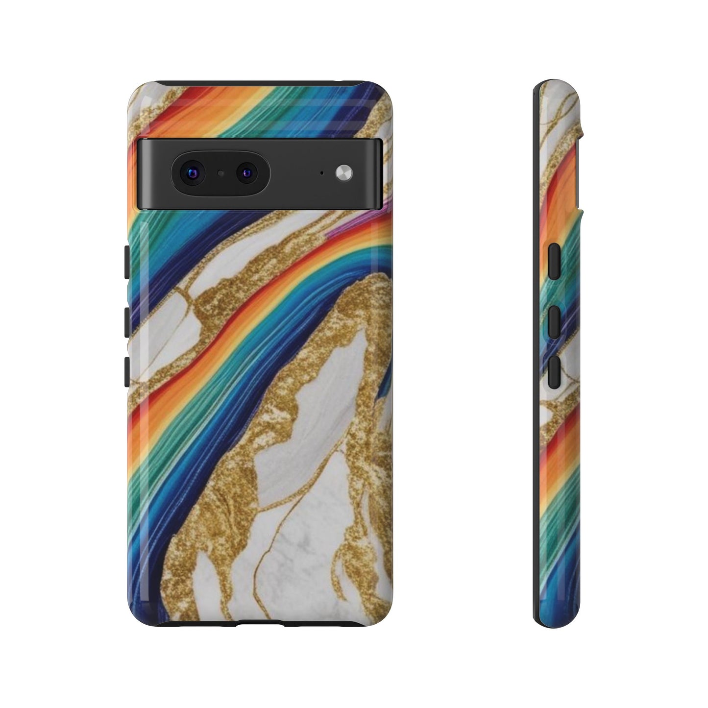 Colorful Marble Phone Case with Rainbow Design, Tough Phone Cover, Customizable Gift, Trendy Cell Accessories, Unique Style