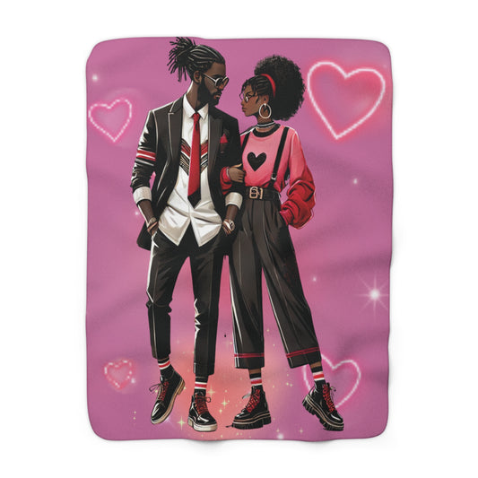 Couple Heart Sherpa Blanket – Afrocentric Romantic Fleece Throw