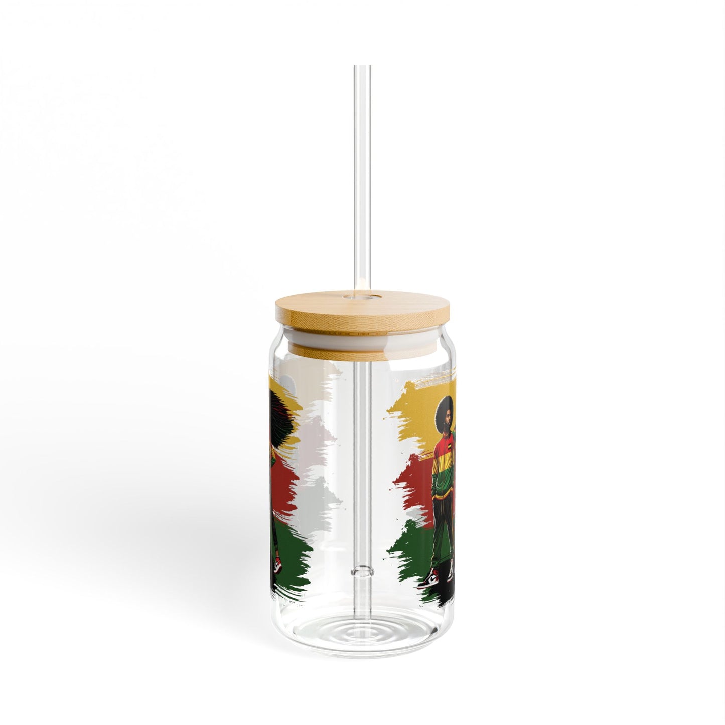 Afrocentric Rasta 16oz Sipper Glass – Bamboo Lid & Straw