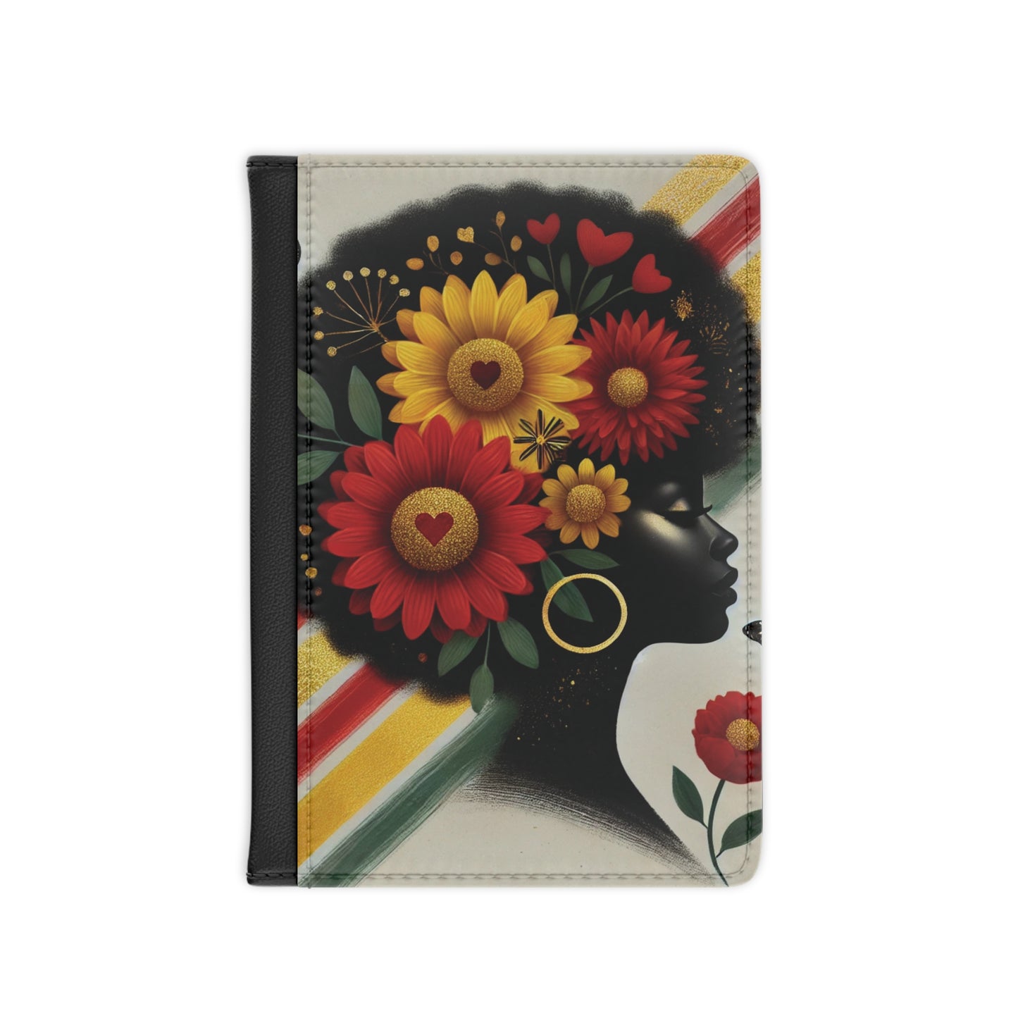 Afro Floral Profile Passport Cover | Black Woman Silhouette, Sunflower Hair, Travel Accessory